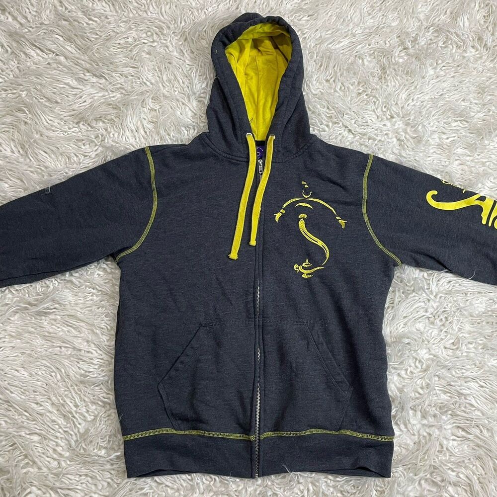 Disney Aladdin Hoodie Mens S Gray Genie Graphic Zip Up Sweatshirt Rare